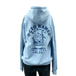 Octo Ramen Graphic Hoodie Relaxed Tokyo Japan Print by SCW Light Blue Unisex M